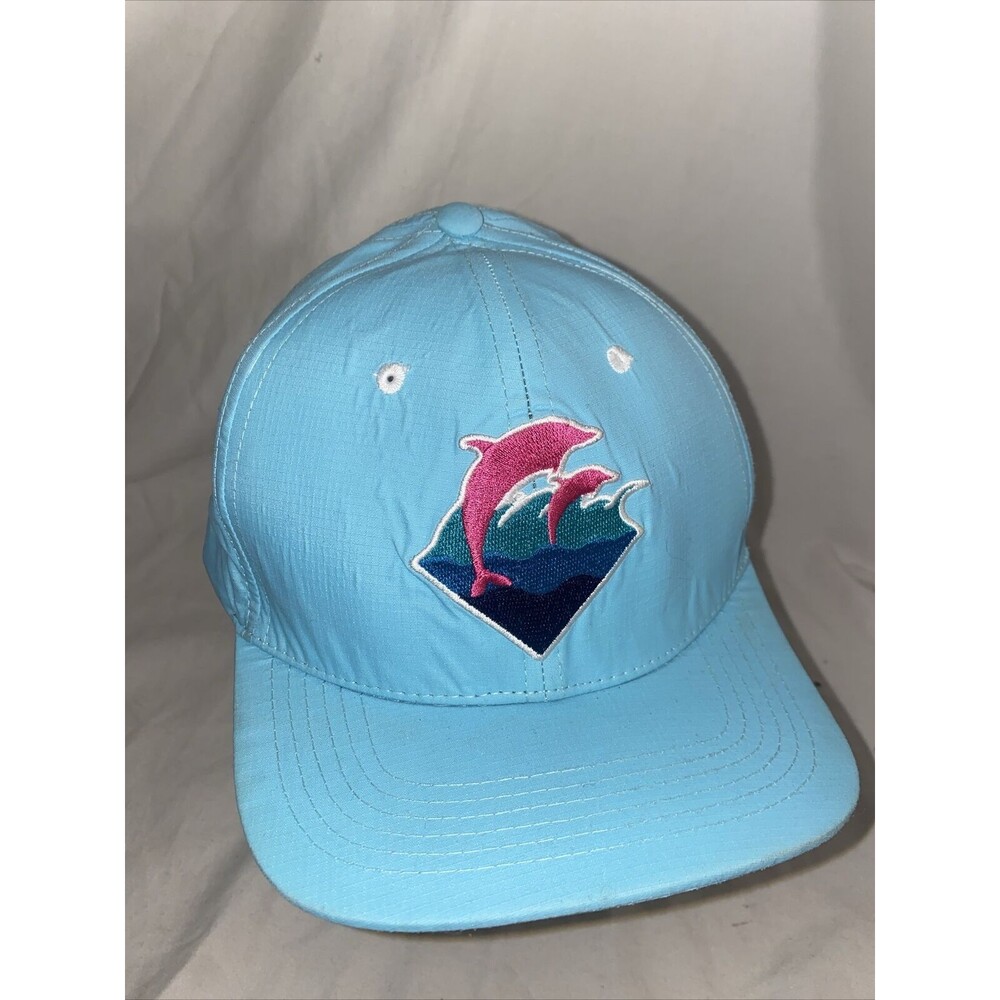 Rare Vintage retro pink Dolphin hat snap neon Blue Splash beach boat surf miami